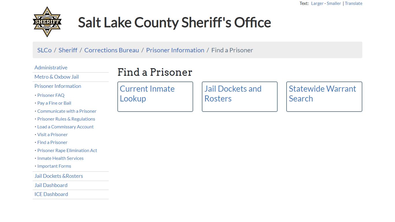 Find a Prisoner - Sheriff | SLCo - Salt Lake County, Utah